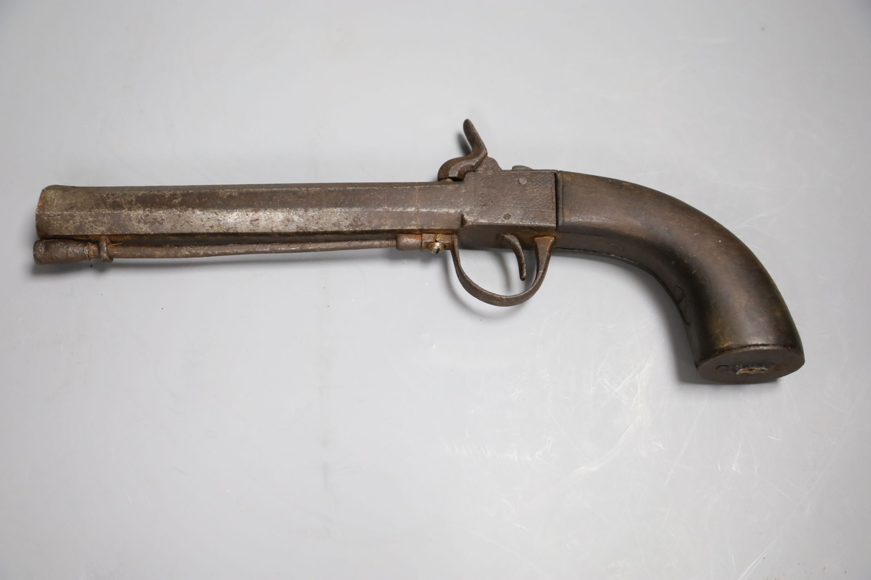 A 19th century octagonal barrelled percussion cap pistol, length 29cm